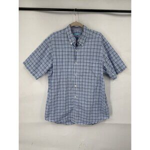 J.McLaughlin Plaid Button Front Shirt Men Large Blue Short Sleeve Preppy Western